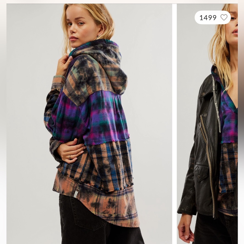 FREE PEOPLE X ONE TEASPOON SPLIT FLANNEL HOODED TOP, SIZE MEDIUM - Picture 3 of 8